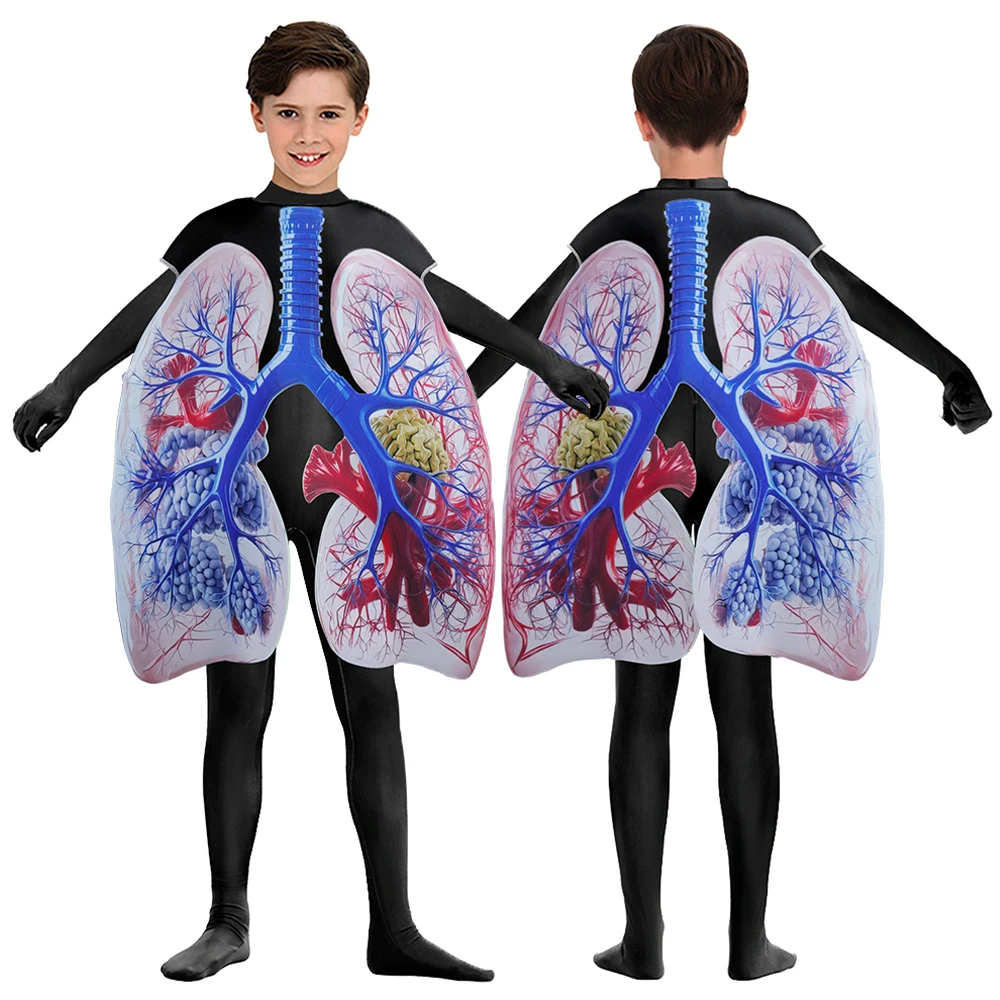 

Костюм с принтом анатомии легких мальчиков, тематический наряд для вечеринки в честь орган для девочек, костюм для косплея на Хэллоуин, праздничная маскировка, костюм для выступлений