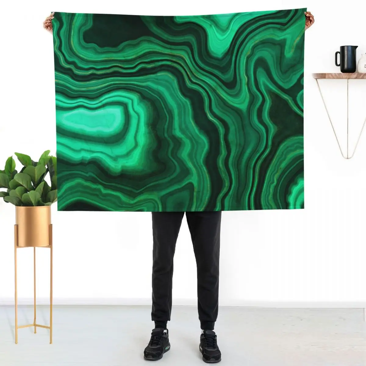 Malachite Green Faux Marble with Gold Veins III Throw Blanket Soft Plush Plaid For Baby Soft Beds Luxury Sofa Quilt Blankets