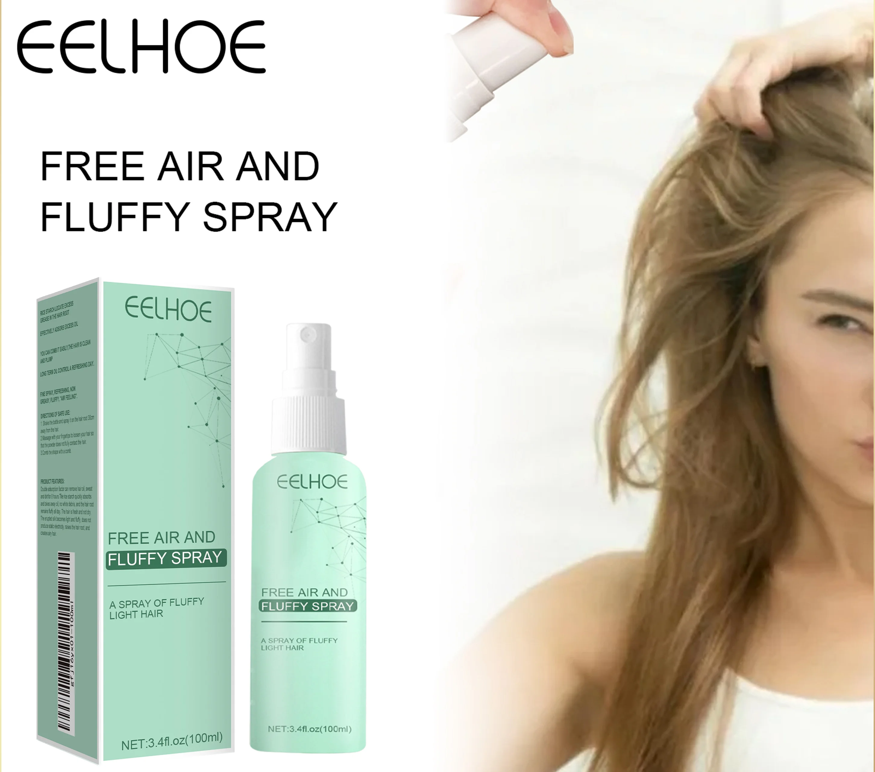 Oil-Free Airy Dry Hair Spray -Gentle Wash-Free Long-Lasting Volumizing Refreshing Lightweight Dry Shampoo for Daily All-Hair Use