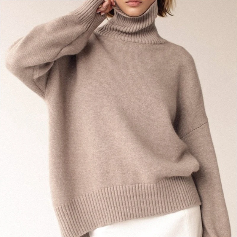 Pullovers Women Sweaters Turtleneck Full Sleeve Vintage Jumpers Y2k Streetwear Elegant Splice Knit Casual Loose Autumn Winter