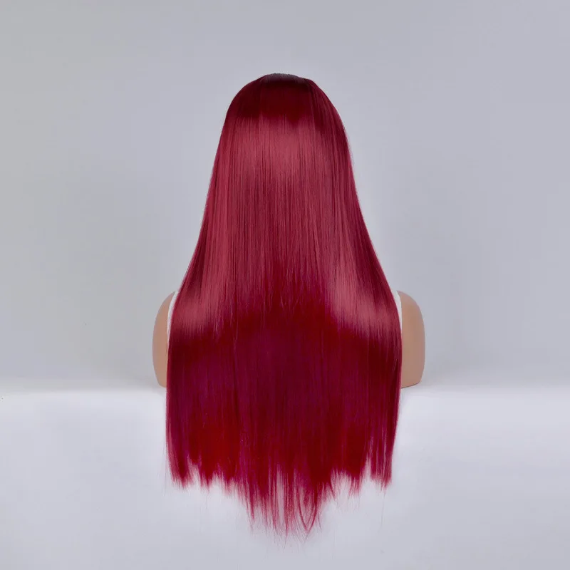 Lange gerade Cosplay-Perücke mit Mittelteil, Frau, Anime, Ombre, Hallowmas, Lolita, synthetische Perücke, rosa, rot, hitzebeständiges Haar – Detail 13