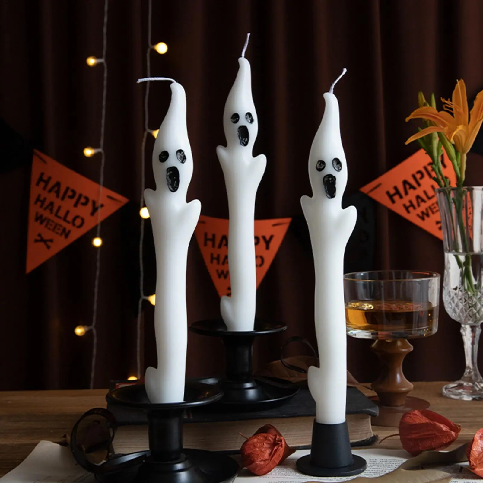 Halloween Candles 2 Pieces Gothic Decorations Halloween Centerpieces Gothic Ghost Candles For Entryway Mantel Dining Table