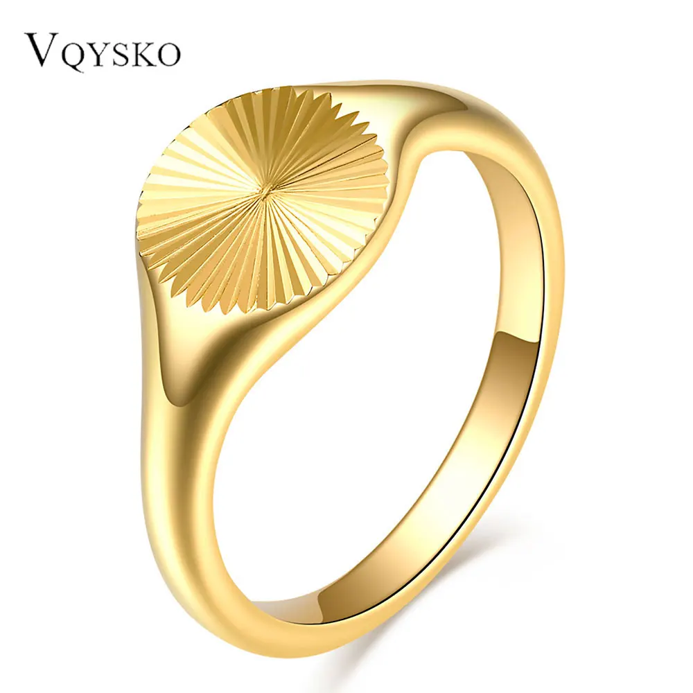 Stainless Steel Vermeil Carve Wave Chubby Rings For Women Sun Flower Croissant Stacking Band Jewelry Wedding Party Accessories