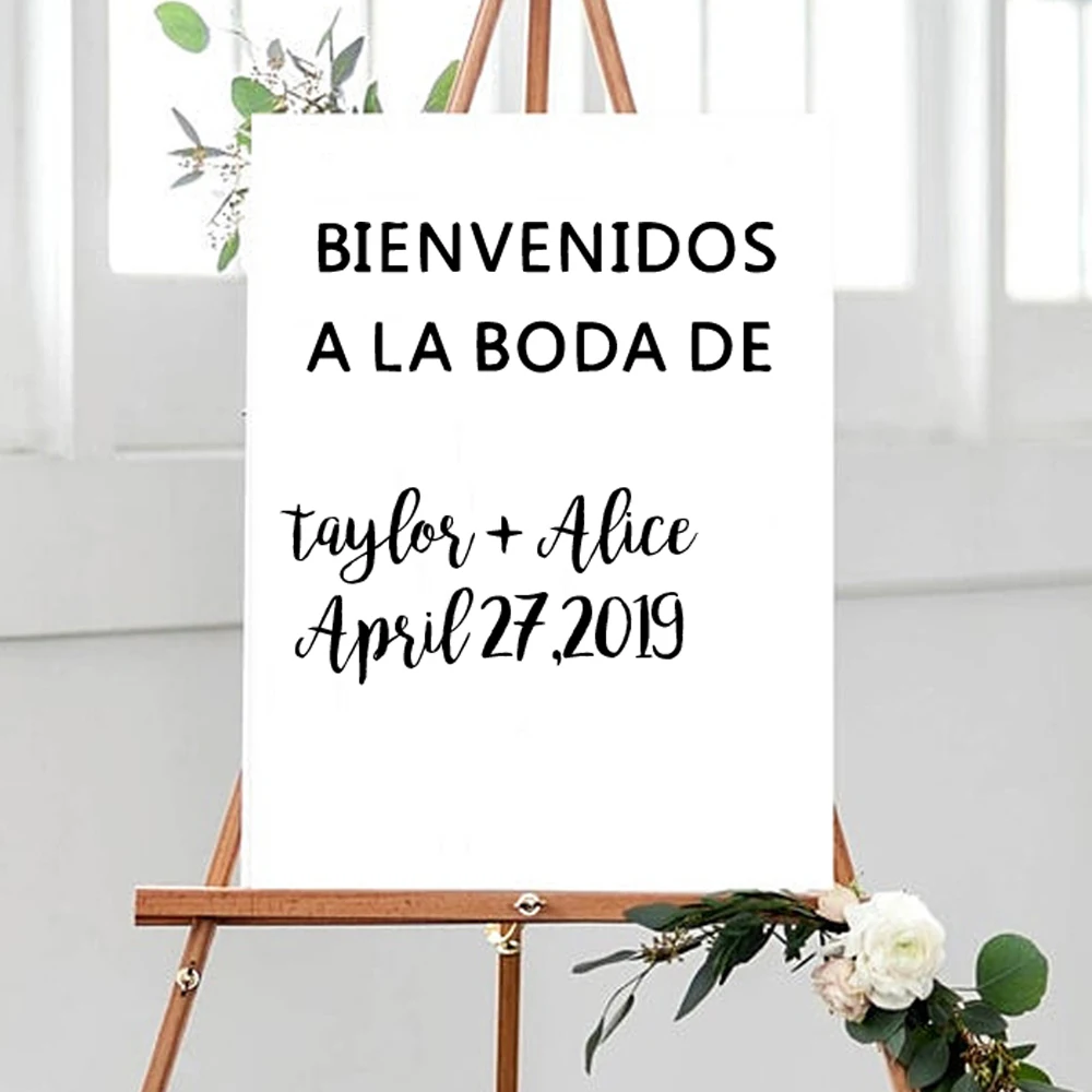 1 pc Spanish Language Welcome To Wedding Sign Vinyl Decals Custom Bride Groom Names Board Sticker Wedding Decal Decor