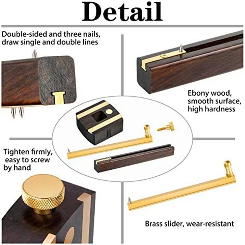 1Set Woodwell Square European-Style Ebony Scribe Function Screw Type Woodworking Strangler Woodworking Marking Gauge