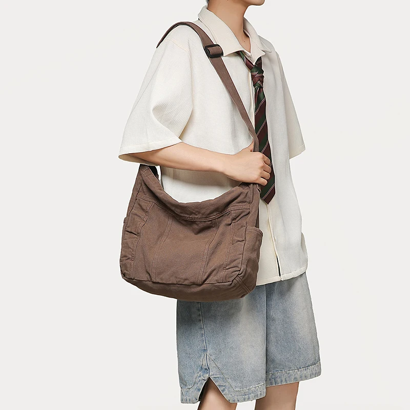 

Большая парусиновая женская сумка, унисекс, сумка на плечо, винтажная эко-сумка, корейская сумка-мессенджер Y2K, эстетические ранцы, сумка-шоппер, почтовая сумка