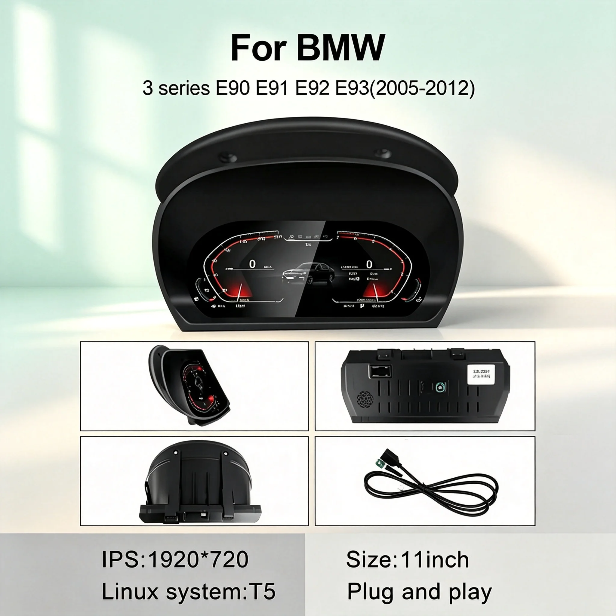 11 Inch LCD Instrument Cluster For BMW 3 Series E90 E91 E92 E93 2005‑2012 Digital Cluster Virtual Cockpit Dashboard Head Unit