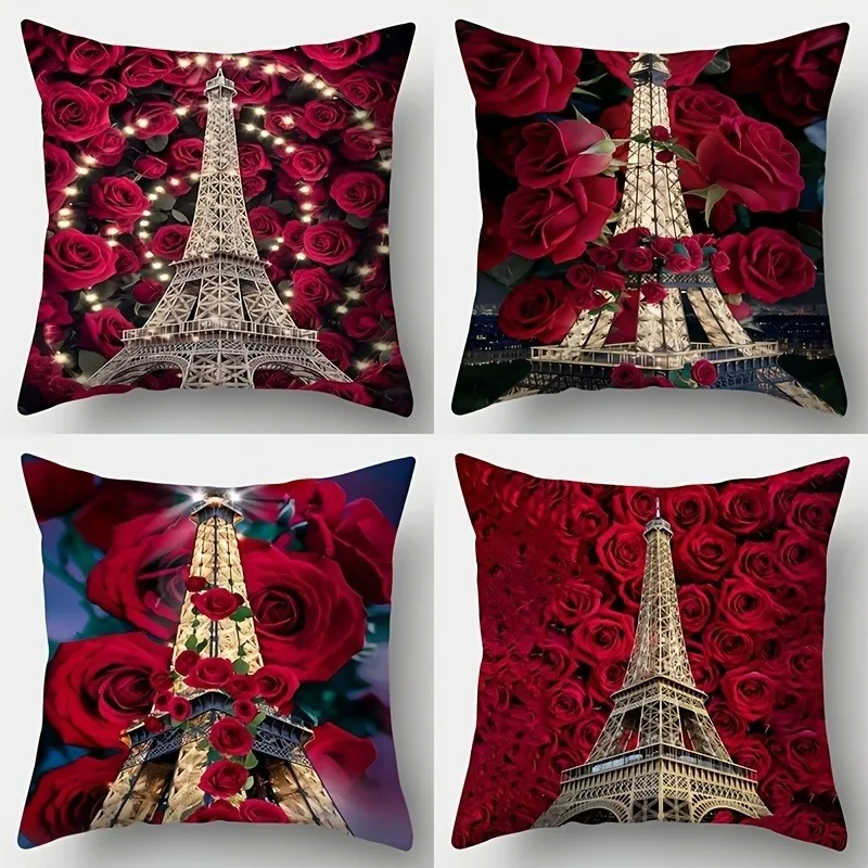 

Набор наволочек «Романтический Париж Эйфелева башня», красная роза и ночник, декоративный чехол для подушки для дома, дивана, спальни