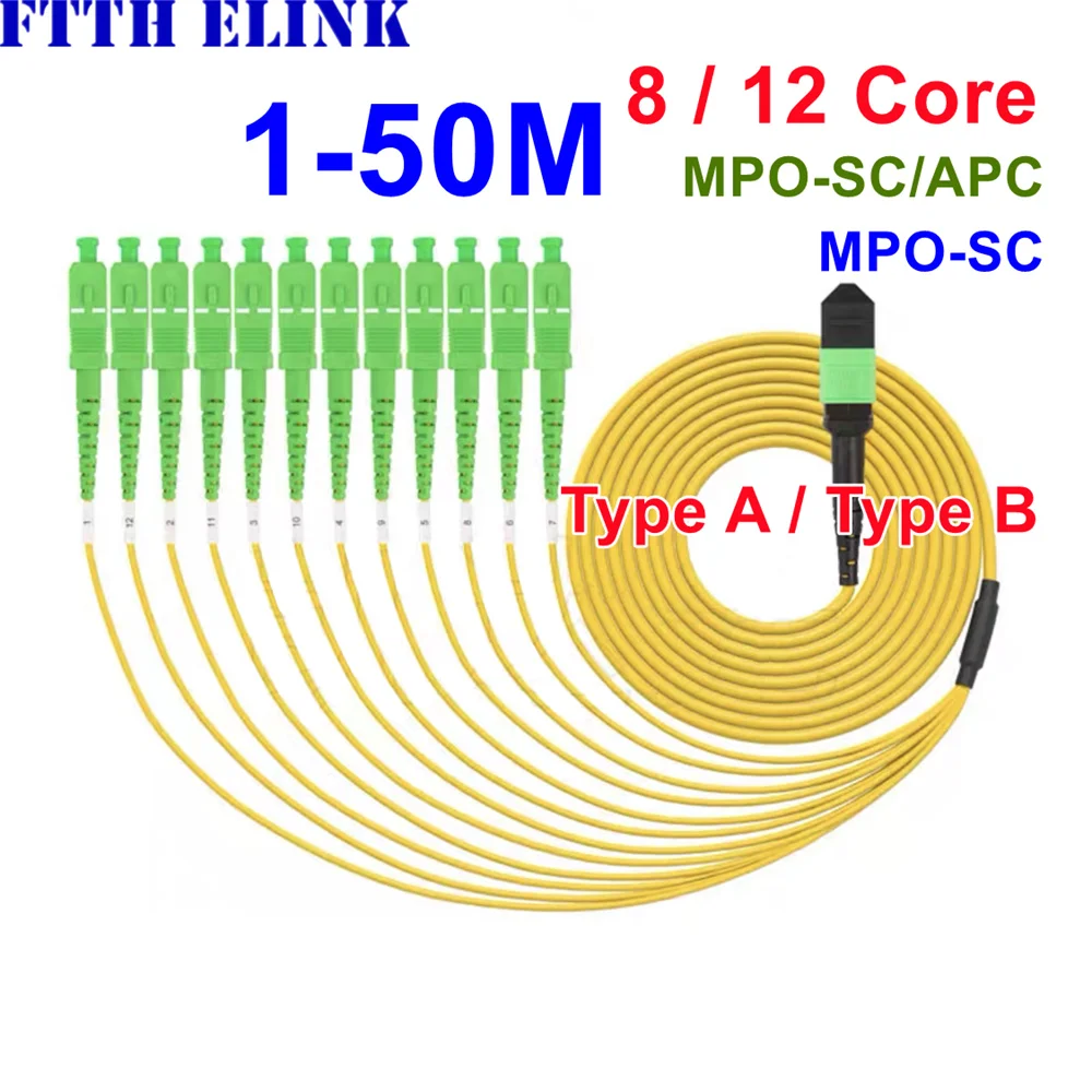 

MPO-SC Женский патч-корд, 8 ядер, 12 ядер, 24 ядра 1-50 м 10 м MTP-8SC, прорыв волокна 12SC, тип B, тип A, 8C, 12C, FTTH ELINK