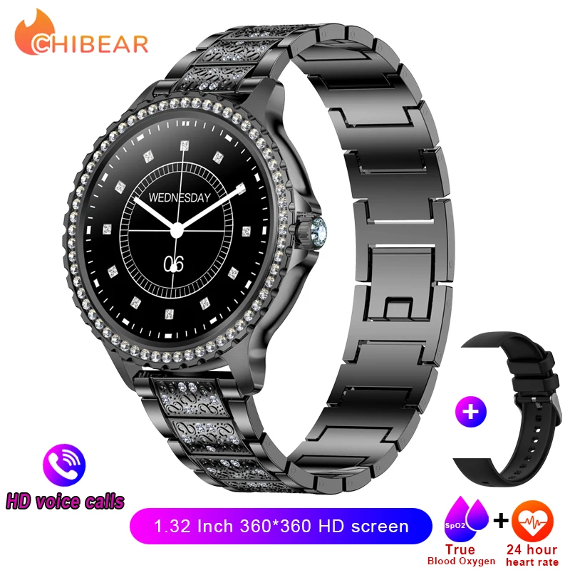 2026 Neue Mode Damen Diamant-Uhr 1,32 Zoll 360*360 HD-Display Herzfrequenz- und Blutsauerstoffüberwachung Bluetooth-Anruf Smartwatch