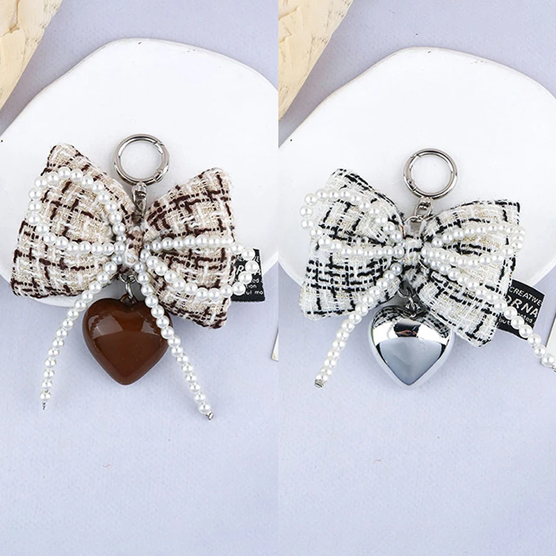 Fashion Y2K Sweet Bow Keychain Hundred 3D Pearl Heart Keychain Women's Bag Charms Backpack Charms Couple Gifts