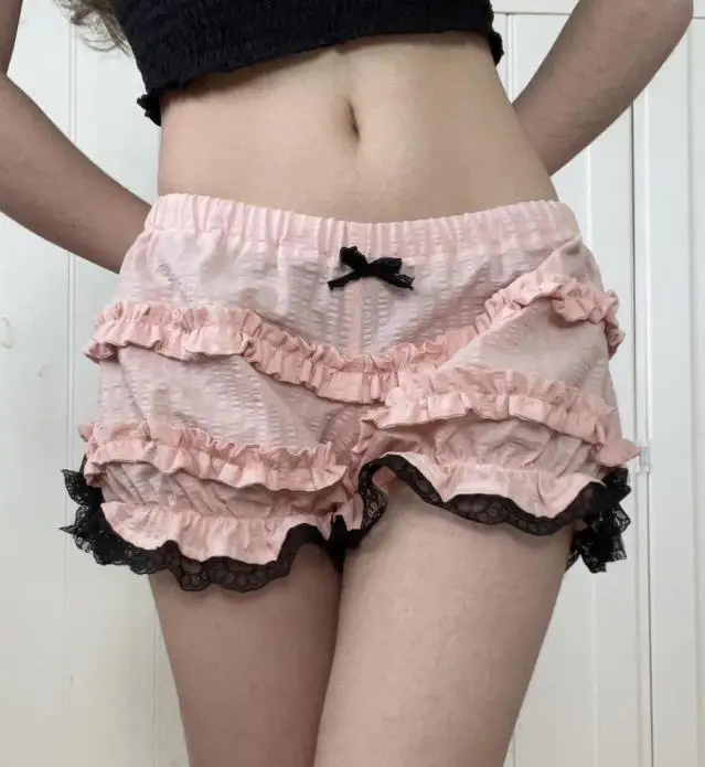 Pantaloncini da donna estivi con volant in pizzo Pantaloncini a strati Pantaloni da zucca vittoriani Mutandine Pantaloncini da bottino Pantaloncini di sicurezza