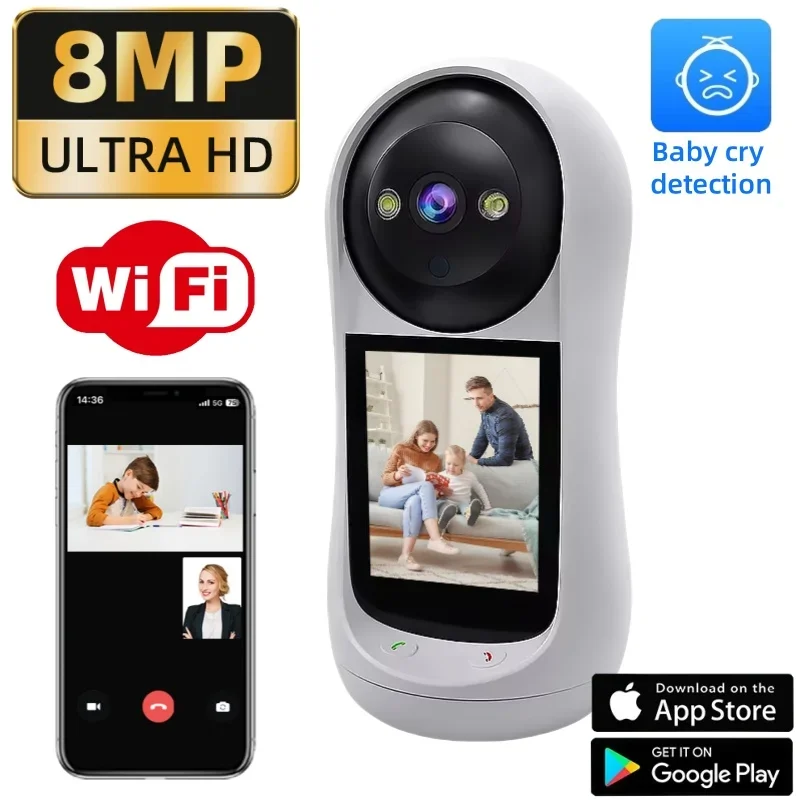 

8MP Smart Home Wifi Camera Wireless Baby Monitor 2.8Inch Screen CCTV Baby-cry Detection Two-way Vedio PTZ Surveillance IP Camera