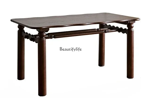 

FG28French Retro Solid Wood Dining Table Log Style Household American Large Board Table