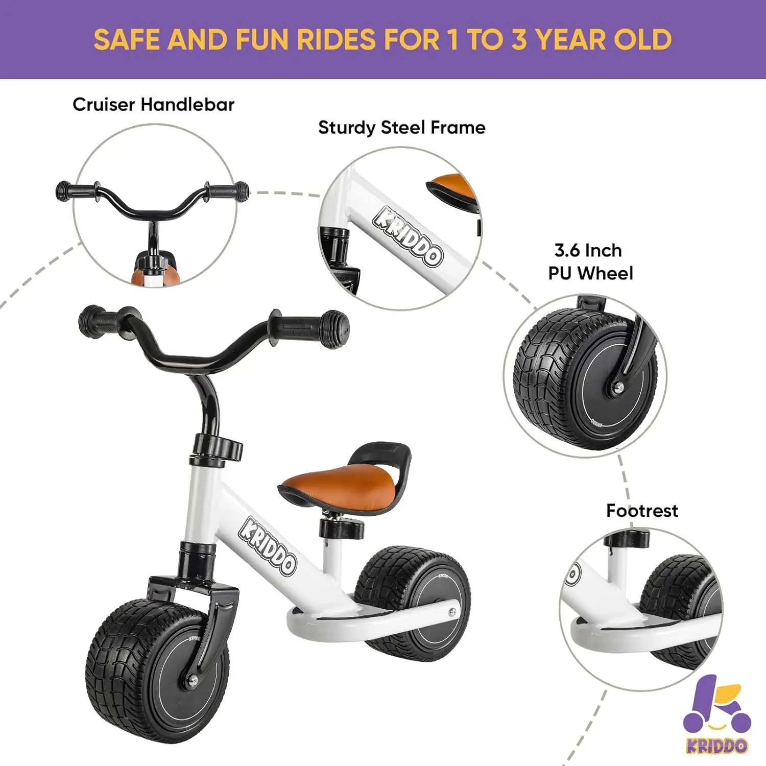 Baby Balance Bike 1-2 Year Old, Mini Cruiser Bike for One Year Old First Birthday Gifts Baby Toys 12 Months to 2.5 Year Old, Whi