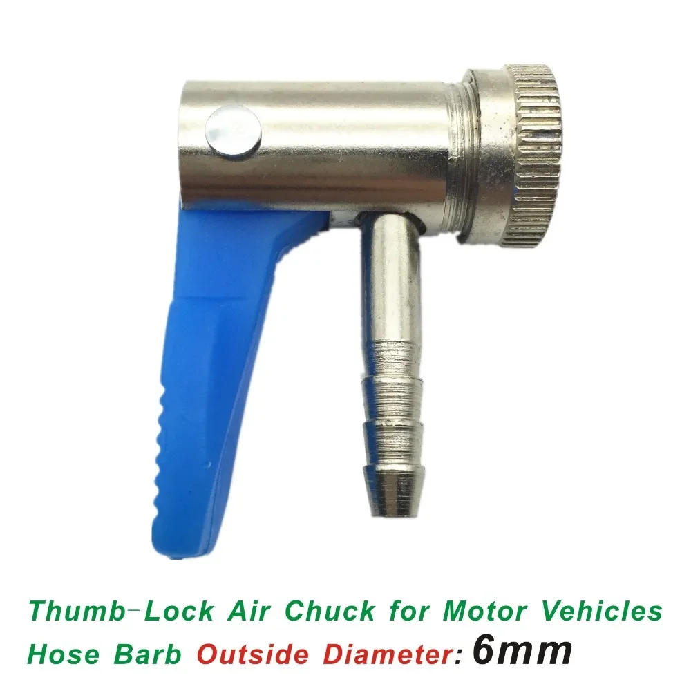 

6mm,Thumb-Lock Air Chuck For Motor Vehicles,Tyre Inflating Clip-on Quick Connector,Finish: Nickle Plated