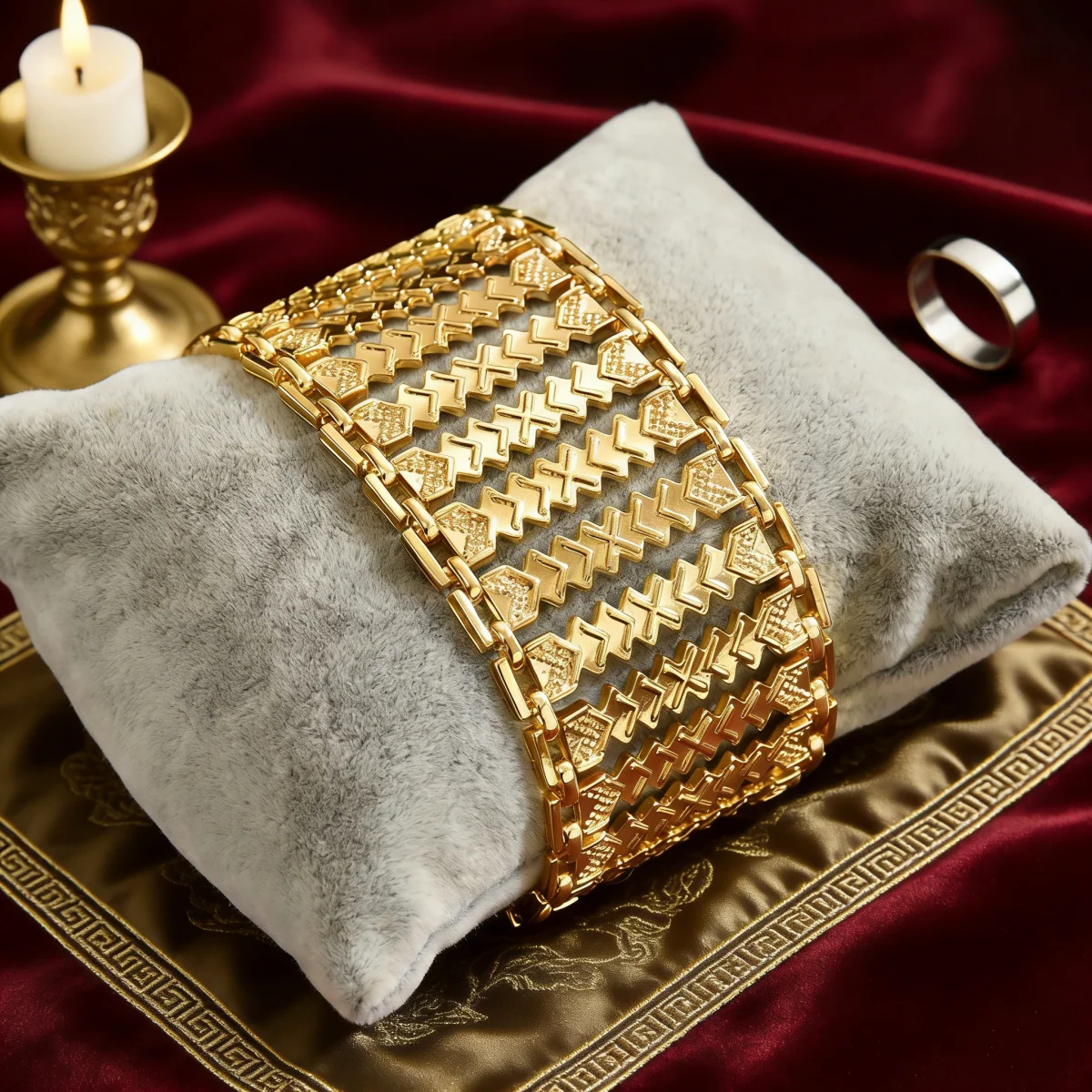 

Gold Plated Arab Style Bracelet Women's Sleeve Cuff Wedding Festival Party Jewelry Algerian Hand Accessory