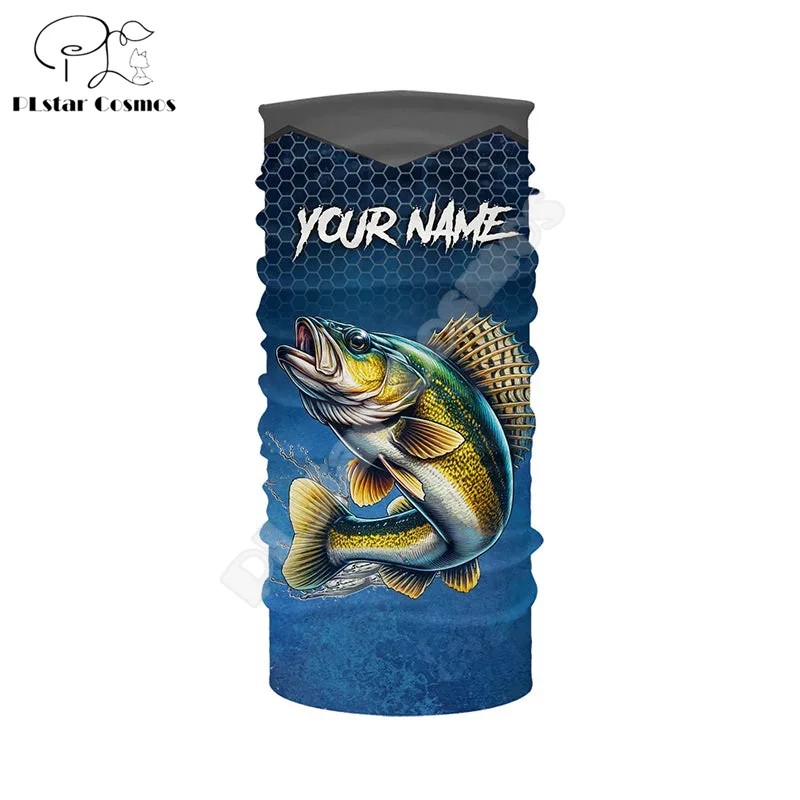 Custom Name Animal Bass Mahi Fishing Graffiti Gradient Fish Tattoo Retro 3DPrint Summer Harajuku Face Mask Headscarf Scarf A3