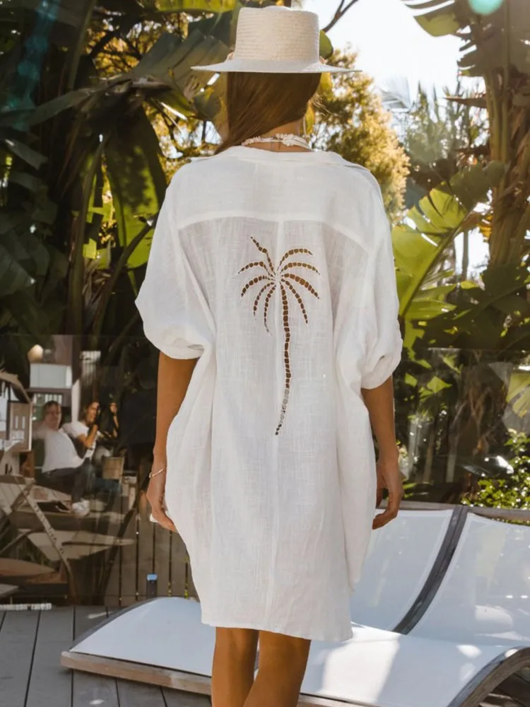 ملابس سباحة نسائية صيفية بأكمام طويلة بدلة استحمام 2026 جديدة بلون سادة لقضاء عطلات الشاطئ فساتين صغيرة للتستر #2