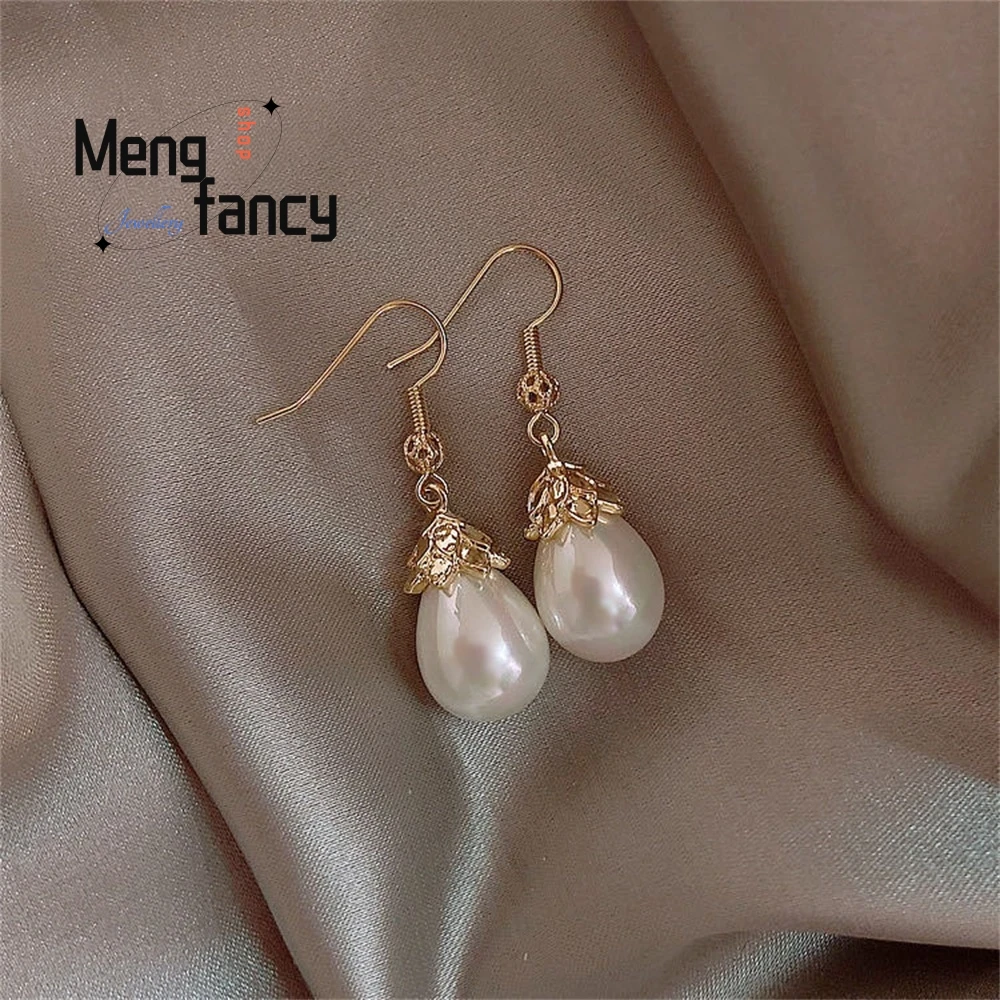 925 الفضة البتلة قطرة الماء أقراط اللؤلؤ ، أنيق وعصري طويل البتلة قطرة الماء اللؤلؤ القرط مجوهرات الأزياء الرائعة