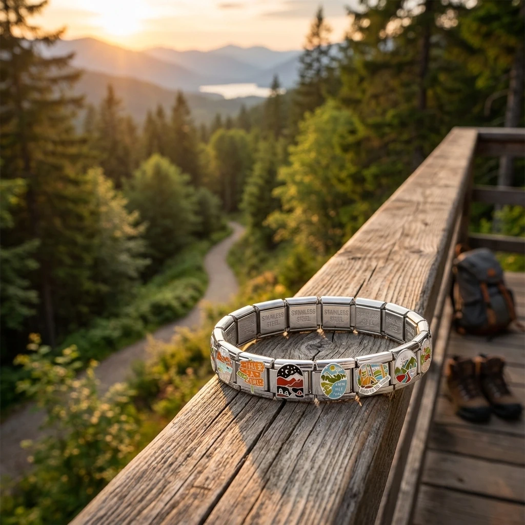 Design Outdoor-Reise-Serie Handketten-Geschenke Edelstahl-Schmuck Italienische Glieder Passend für 9mm Armband-Herstellung DIY-Perlen-Zubehör – Detail 4