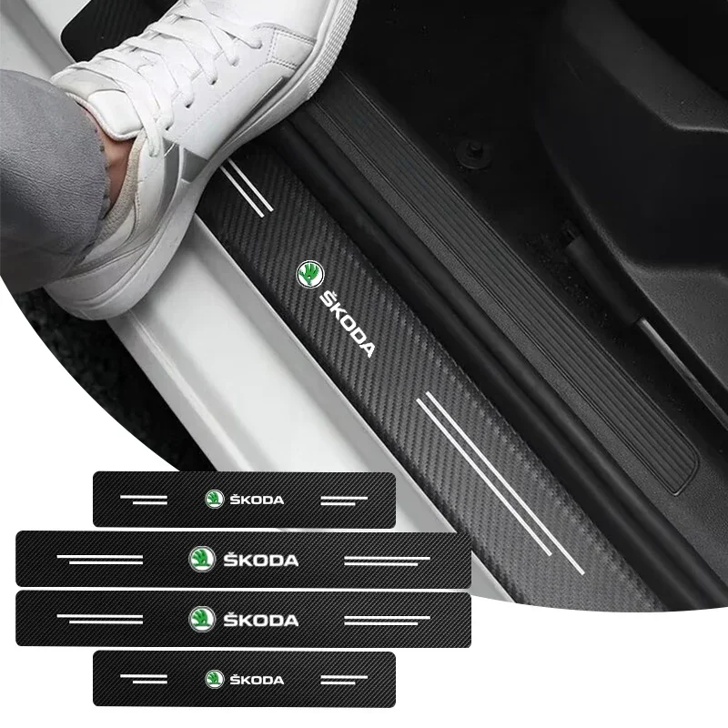 

4Pcs Car Door Sill Anti-Scratch Protector Sticker Auto Accessories For Skoda Octavia Fabia Rapid Superb Kodiaq Scala Karoq Kamiq