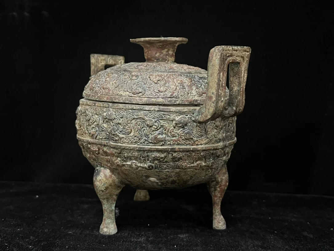 Archaic Chinese Dynasty Bronze Beast Wine Ding Zun Food Vessel Censer