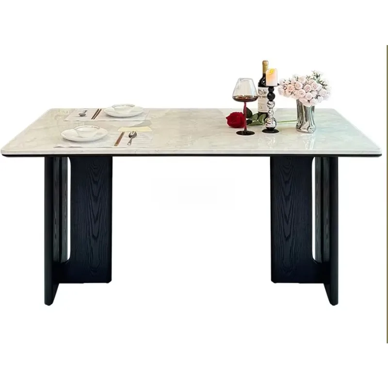 Light luxury marble dining table rectangular modern simple natural microcrystalline stone luxury stone solid wood
