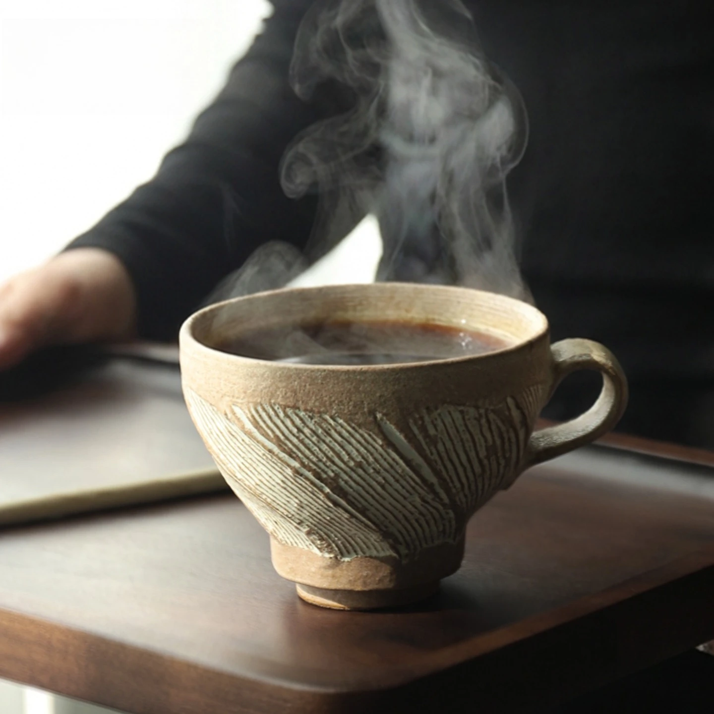 Wabi Sabi Japanese Stoneware Coffee Mug with Handle Handmade Rustic Texture Retro Ceramic Cup for Home Office Gift
