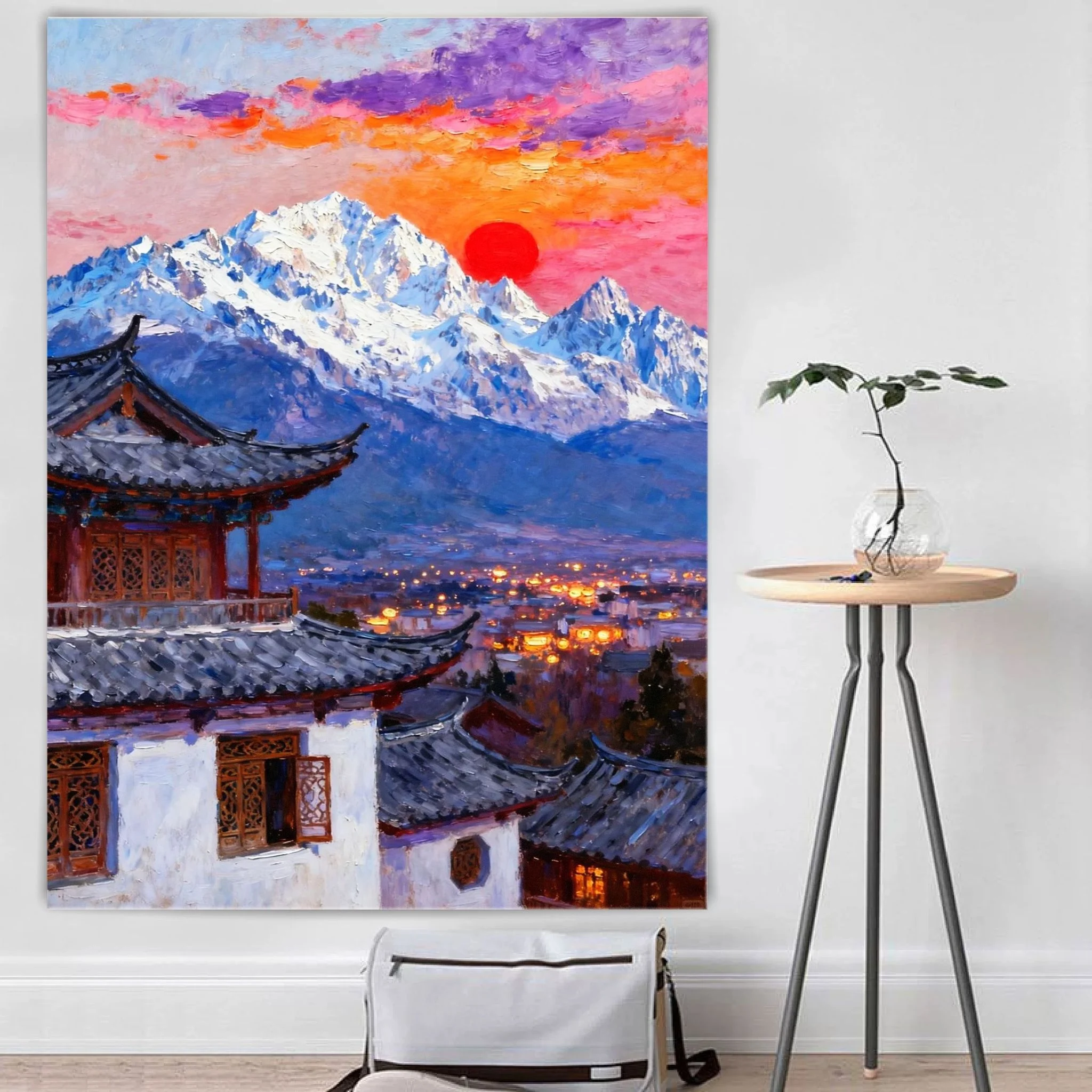 VIKAMA Nature Landscape Tapestry Mountain River Pine Trees Wall Hanging Oil Painting Style for Living Room Bedroom Home Decor