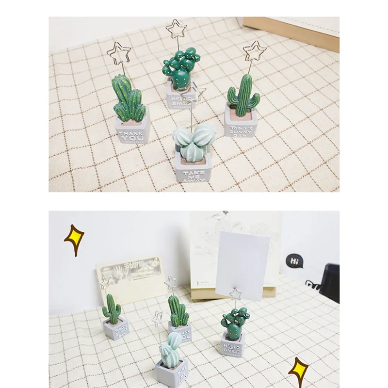 

Top-Cactus Plants Resin Message Photo Card Paper Clip Memo Note Holder Home Office Desk Decorations