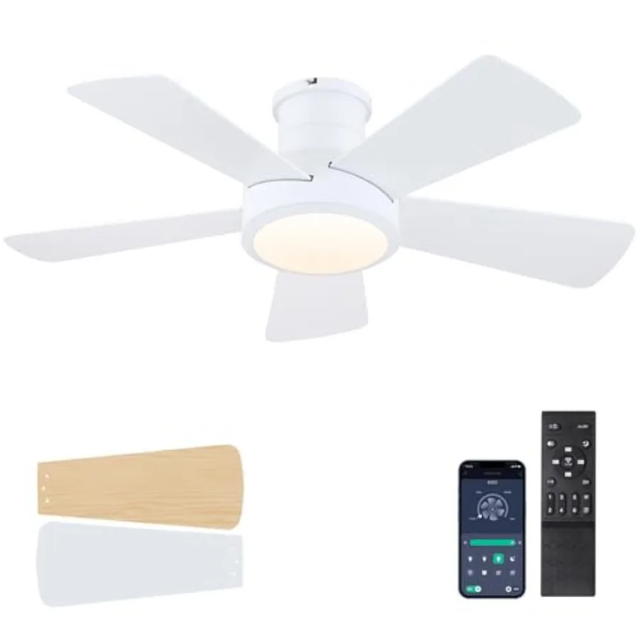 

Flush Mount Ceiling Fan with Lights and Remote, Modern Quiet DC Motor Low Profile Ceiling Fan for Low Ceilings, 5 Reversible Bl