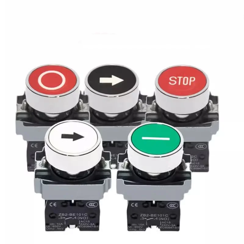 22mm Instantaneous Pushbutton Power Start Stop Point Move Round Flat Head Symbol Switch 10A 240V~3A Round NC/NO