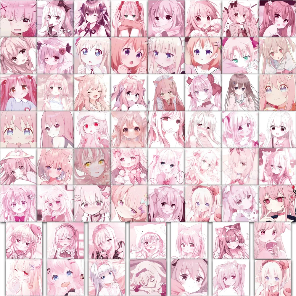 62/124 قطعة أنيمي الوردي لطيف فتاة الصورة الرمزية ملصق الهاتف المحمول كتاب صور إطار زهرية كوب ماء سجل القصاصات ملصقات صناعة يدوية