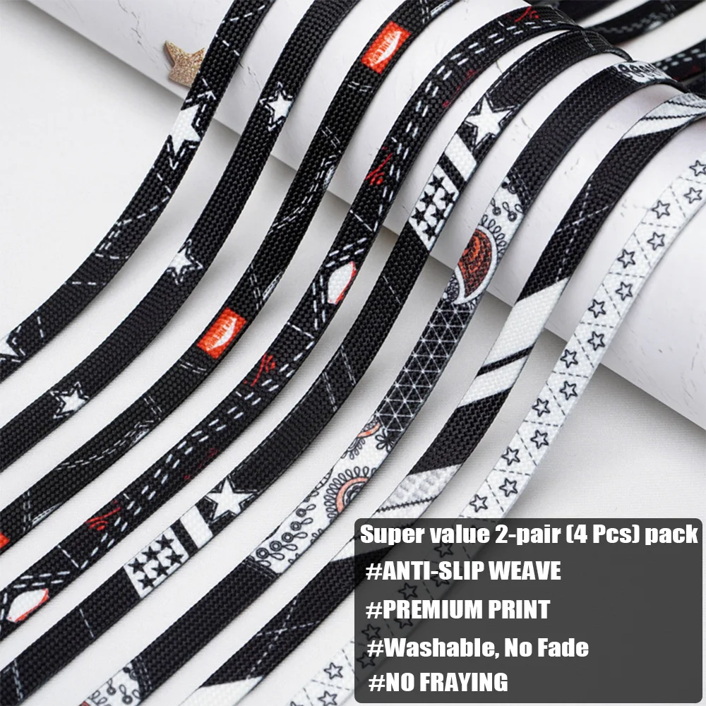 2 Pairs Double-Layer Flat Printed Shoelaces Star Paisley Pattern for Sneakers Canvas Sport Shoes Laces 120/140/160cm 0.8cm Width
