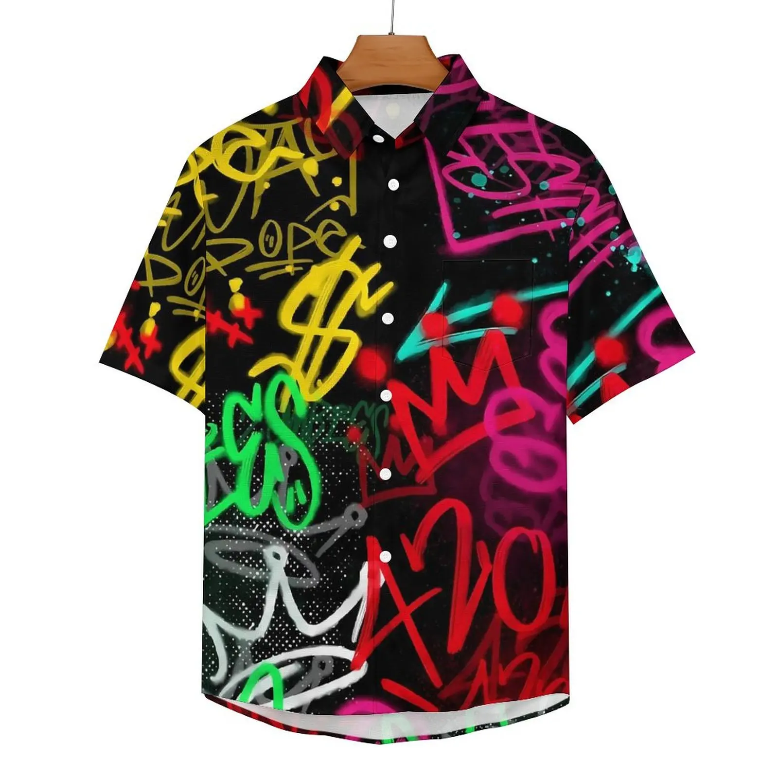 

Graffiti Inspired Casual Shirts Colorful Letter Print Beach Shirt Summer Streetwear Blouses Man Custom Big Size