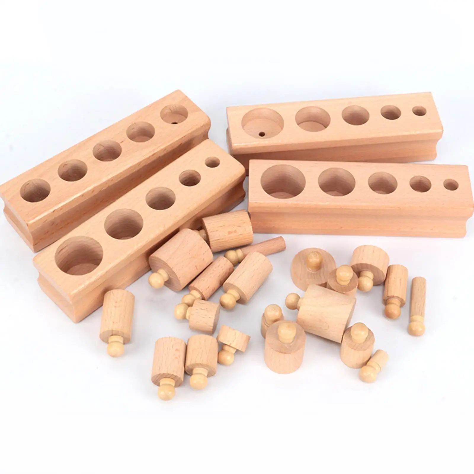 4Pcs Knobbed Cylinders Blocks Socket Montessori Toy Cylinder Ladder Blocks Sensory Toys for Home School Preschool Toys Childern