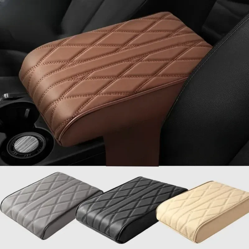 Wave Embroider PU Leather Car Armrest Mat Center Console Arm Rest Protection Cushion Auto Armrests Storage Box Cover Pad