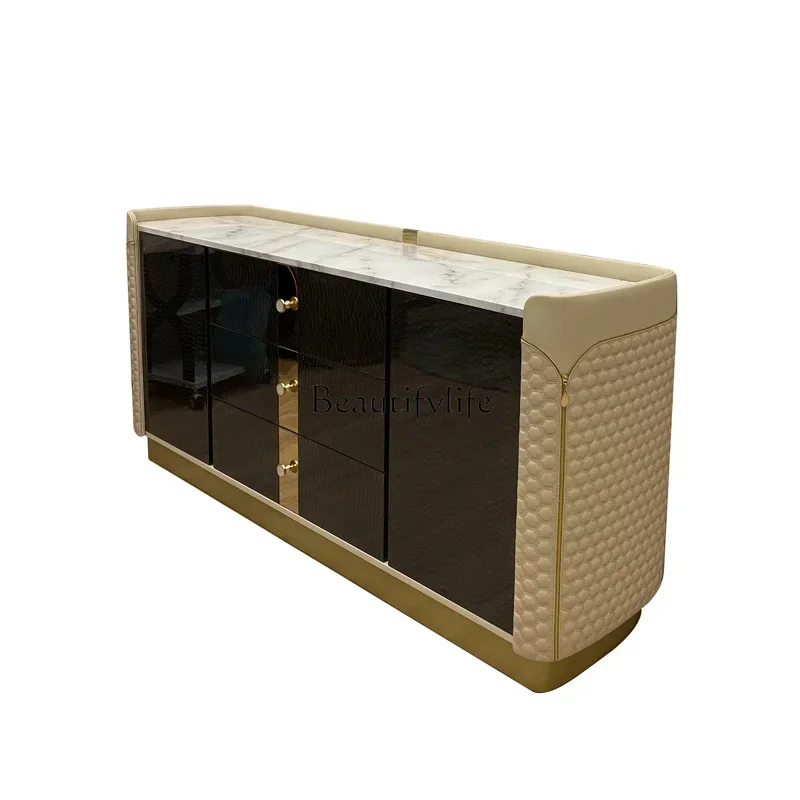 

55Italian light luxury marble noodles dining side cabinet simple Hong Kong villa living room bedroom storage cabinet