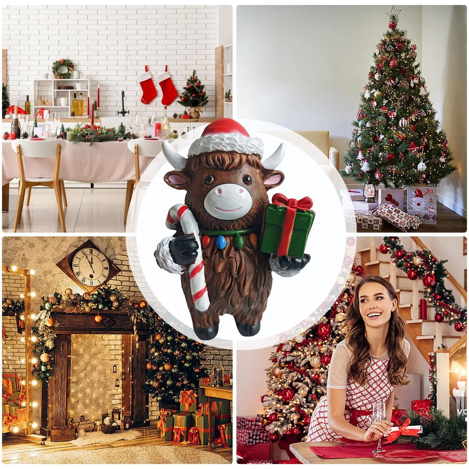 Highland Cow Decor Christmas Cow Decorations For Home Cute Rustic Sculpture Decoration For Nursery Kitchen Bedroom Farmhouse