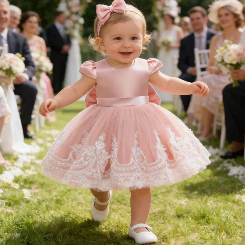 Baby Girl Dresses 1st Birthday Party Flower Dress For Baby Girls White Princess Luxury Backless GownElegant Kids Wedding Dress