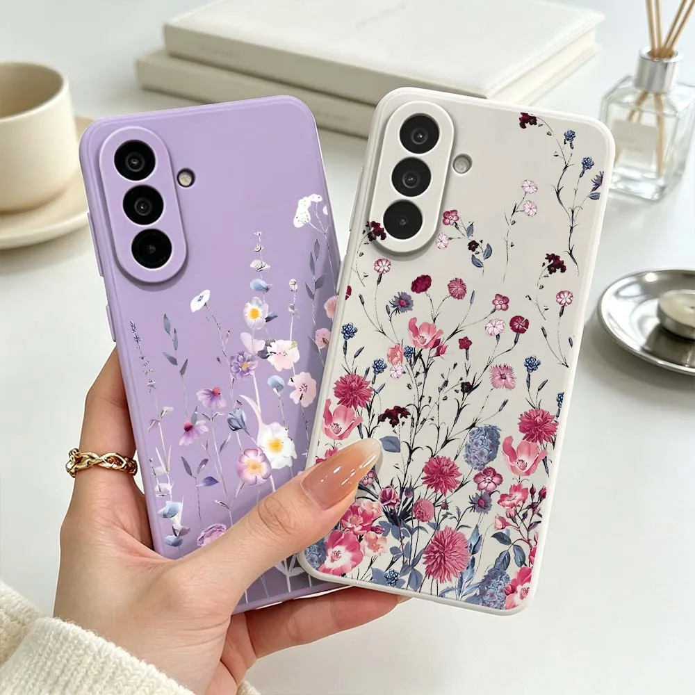 Retro Art Floral Pattern Cover For Samsung Galaxy A71 A56 A55 A54 A53 A51 A17 A16 A07 A06 Soft Silicone Liquid Phone Case