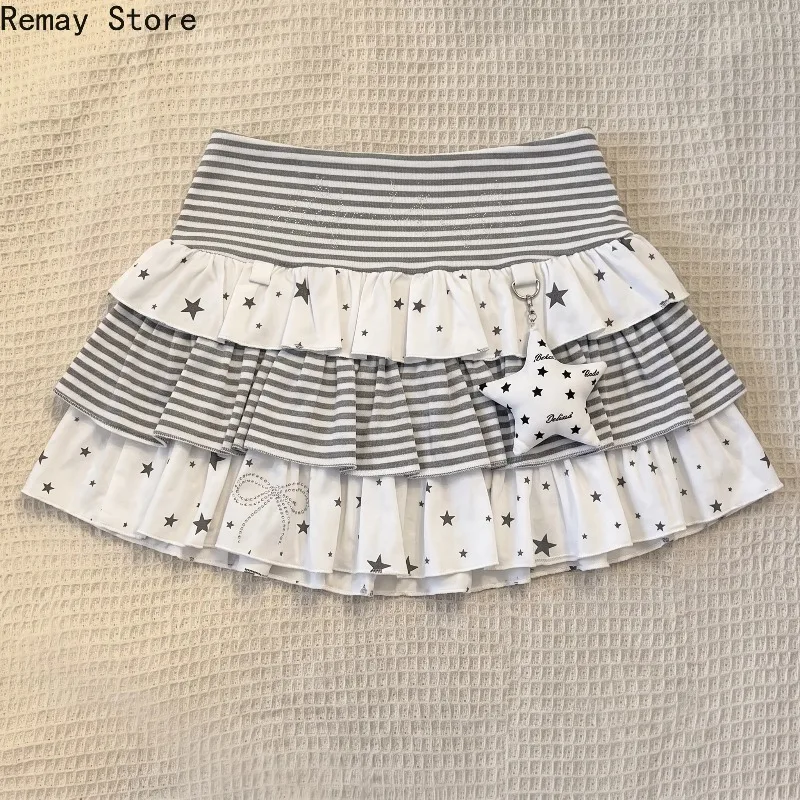 Korean Popular Y2k Harajuku Piano Print Mini Skirt Women High Waist Ruffle Trim Casual Party Music Festival Party Summer Outfits