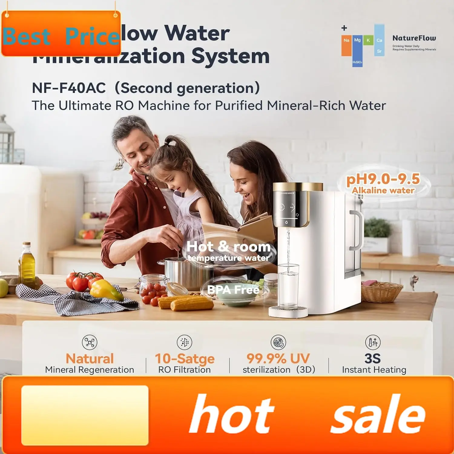 

Хит продаж: Настольный фильтр для воды с обратным осмосом F40-AC (2-го поколения) с УФ-обеззараживанием, естественной реминерализацией, 10-ступенчатой системой фильтрации RO, 4: