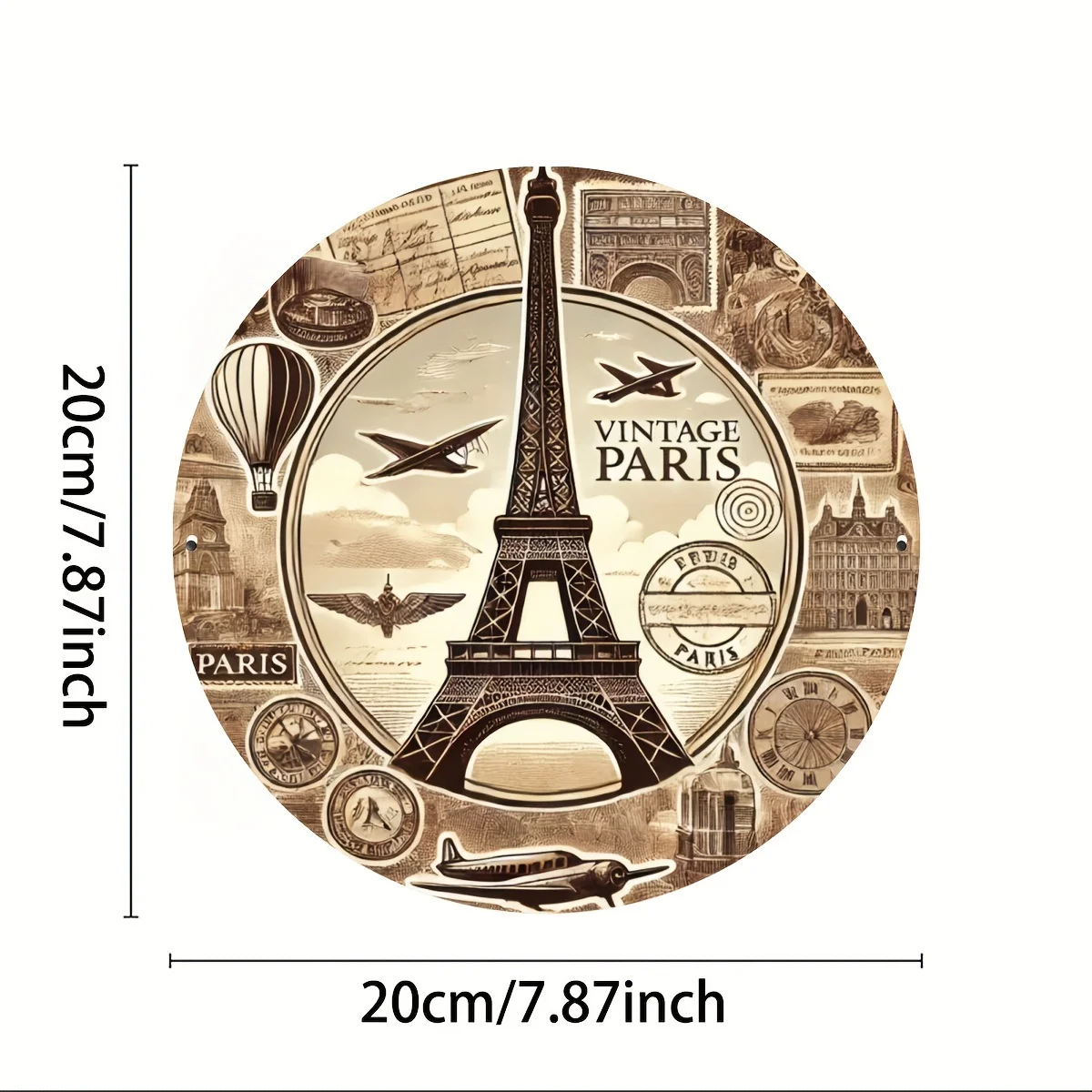2D planar drawing, single piece, retro Paris Eiffel Tower circular logo retro wall decoration piece