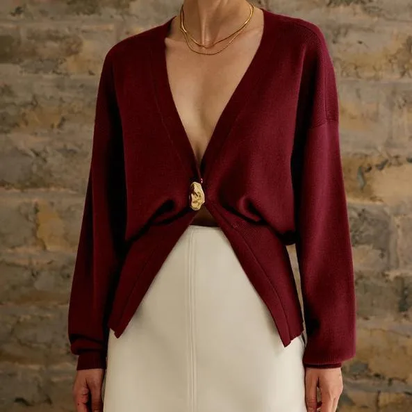 

Singlebutton Mat Knit Sweater Cardigan Long Sve Pure Color Polyester Fiber 70% Other Materials 30% Spring Season Open C...