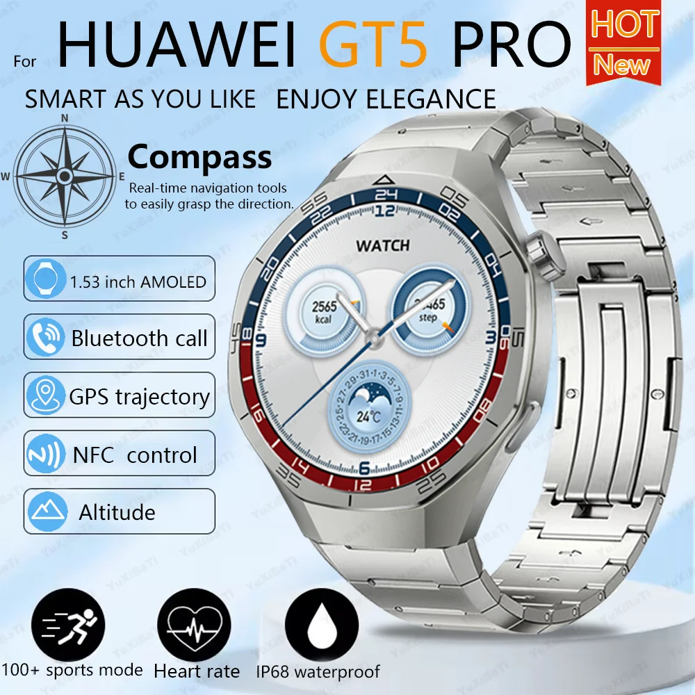 New Watch GT5 Pro Smart Watch Men Women AMOLED HD Screen Bluetooth Call GPS NFC Watch 5 Pro Health Monitoring Sports Smartwatch