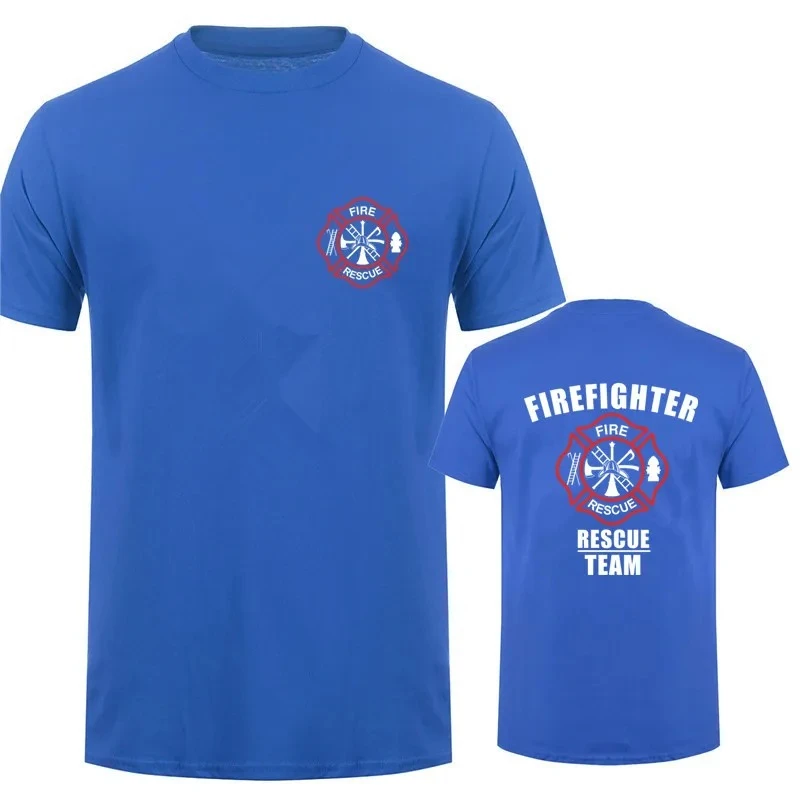 Firefighter Rescue Team T Shirt Men Tees Fireman T-shirts Summer Cotton Short Sleeve Man Tops Vintage Tee Graphic T Shirts Man