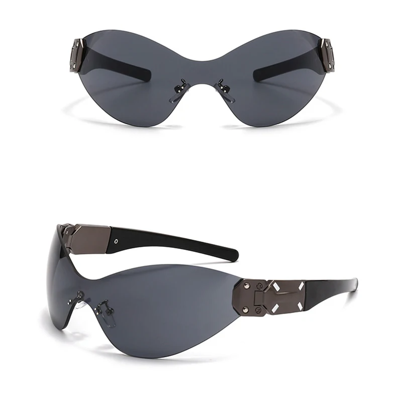 Y2K One Piece Rimless Metal Sunglasses Women For Men Luxury Brand Designer Vintage Sun Glasses Popular Punk Outdoor Sport Goggle image 3