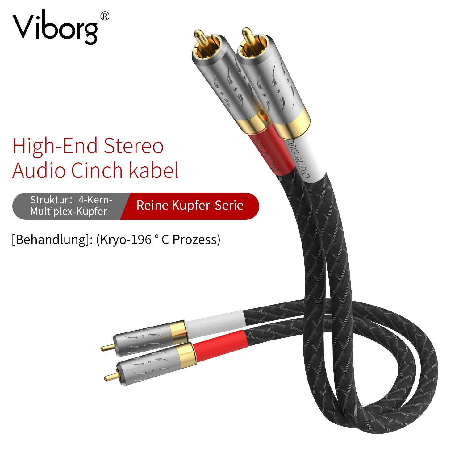 Viborg 09G-801 5N Pure Copper Interconnect Cable Single Wire Multiple Oxyacid with Pure Copper RCA Plug for Audio Equipment